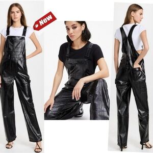 Good American black better than leather faux leather overalls NWT